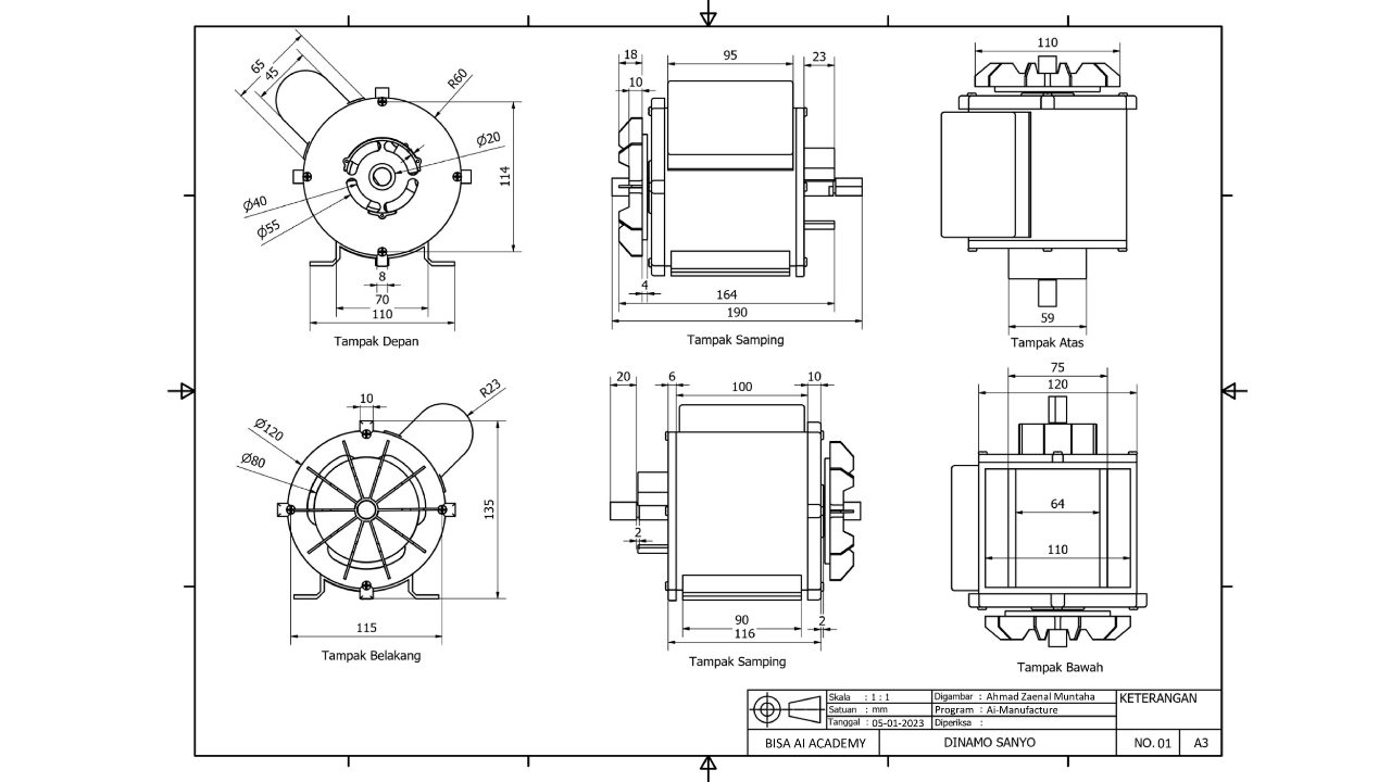 DESAIN 3D MODELING DINAMO POMPA AIR DENGAN AUTOCAD slide 3