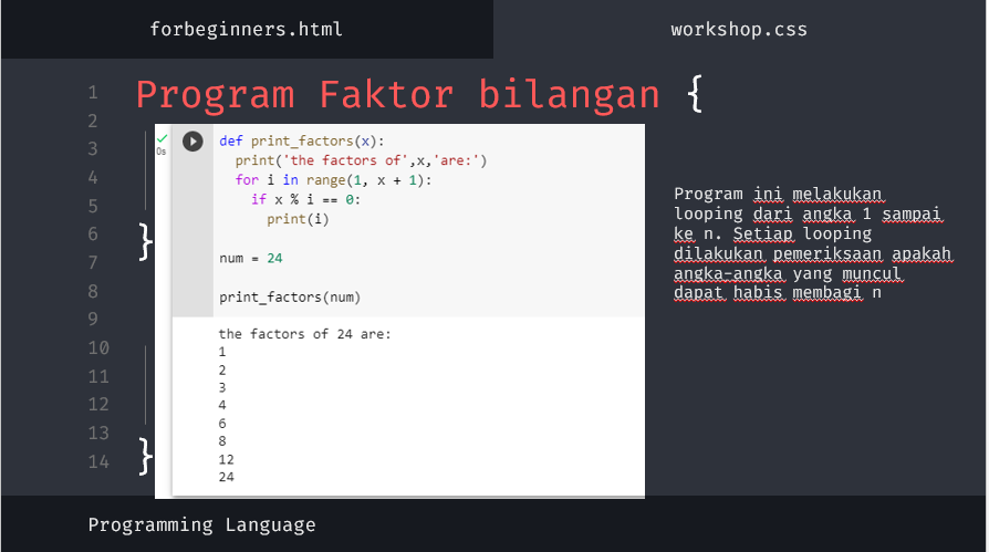 Faktorial dan Faktor Bilangan pada Python  slide 2