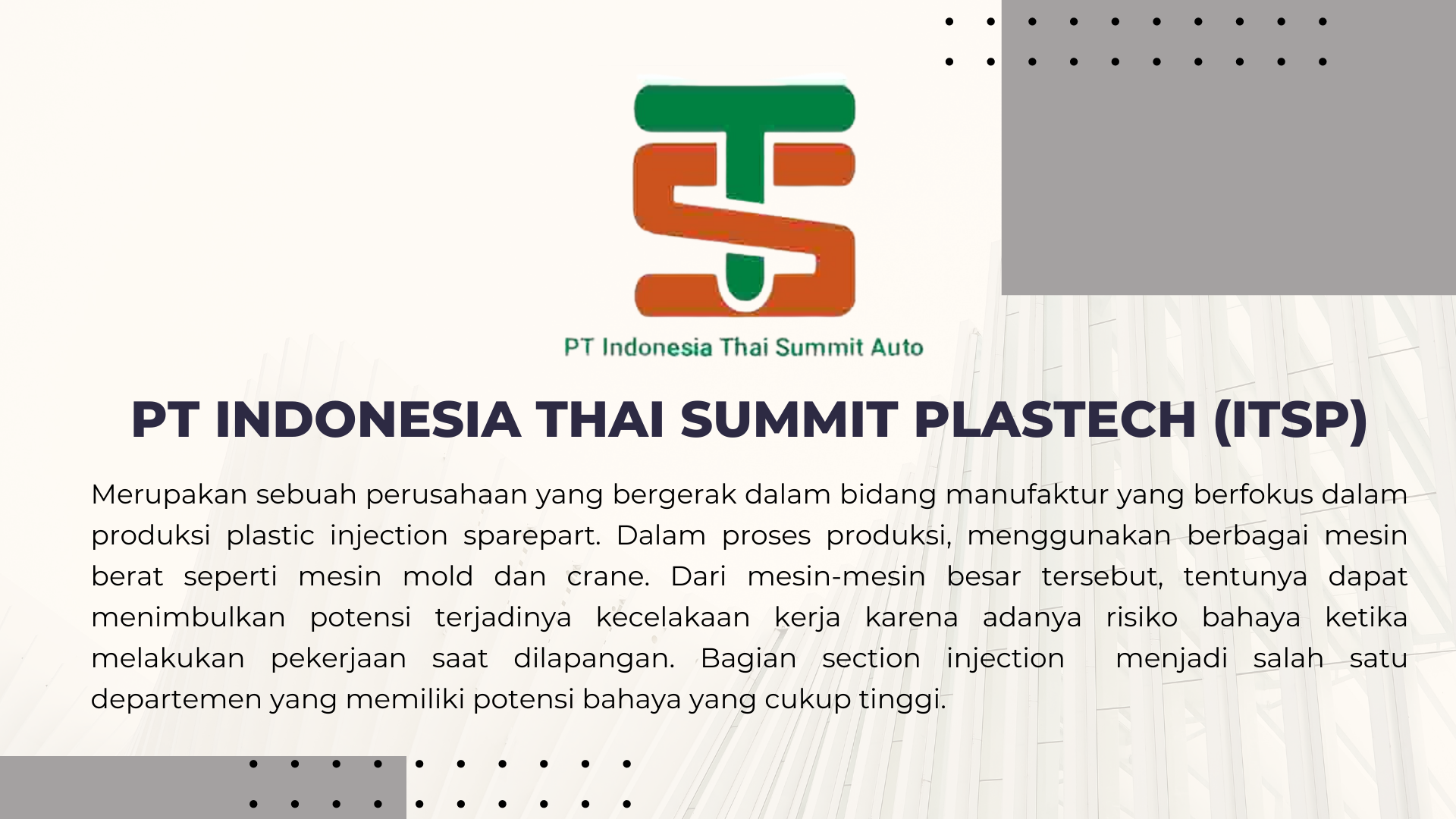 ANALISIS K3 : PT INDONESIA THAI SUMMIT PLASTECH  slide 1
