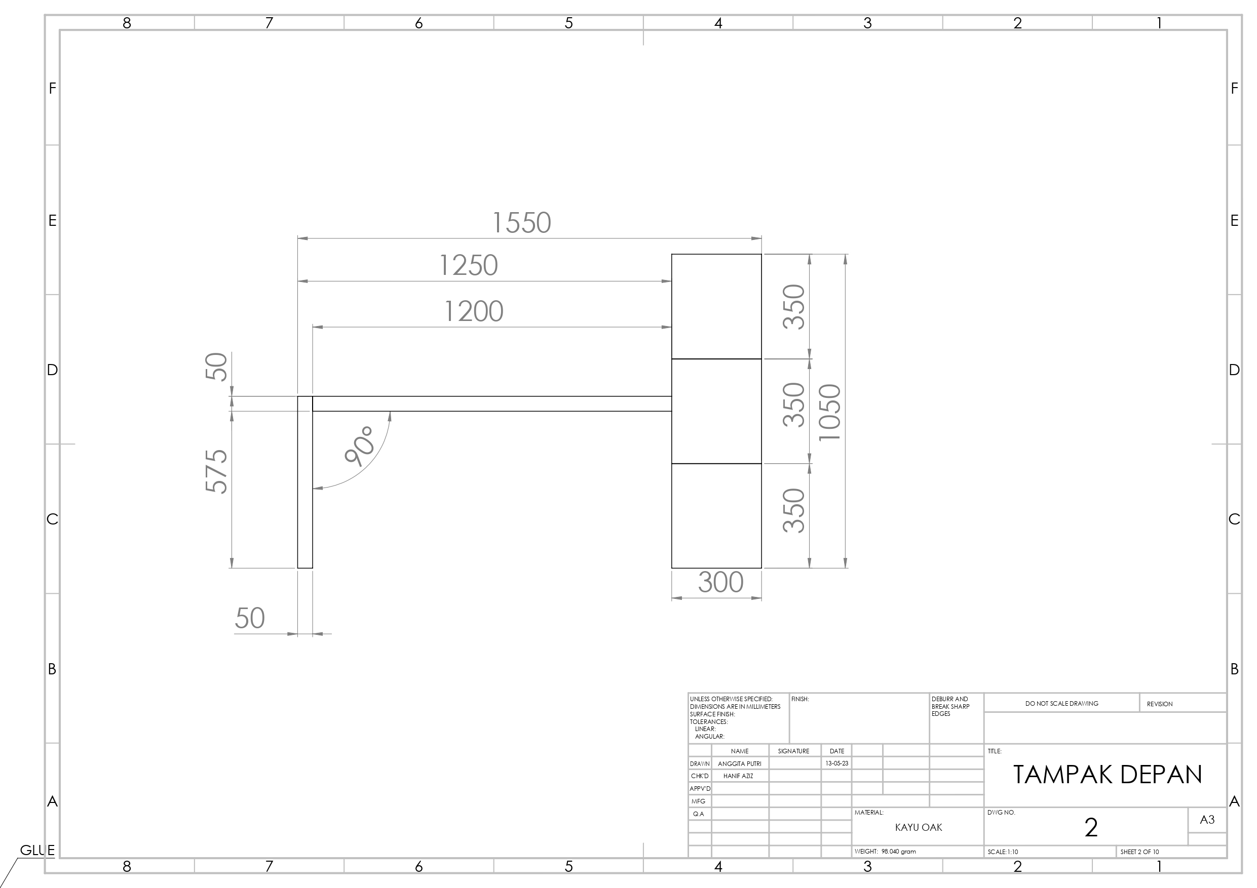 SKETSA GAMBAR 2D RAK DAN MEJA KERJA  slide 3