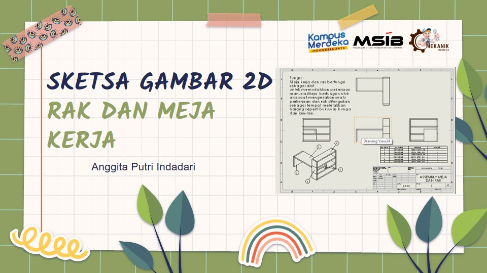 SKETSA GAMBAR 2D RAK DAN MEJA KERJA  slide 1