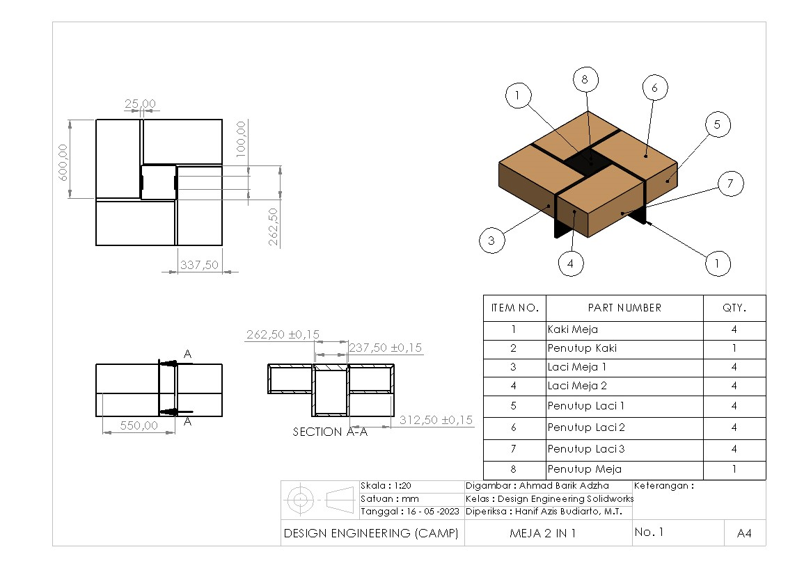 Desain Meja Ruang Tamu 2 In 1 (Solidworks) slide 3