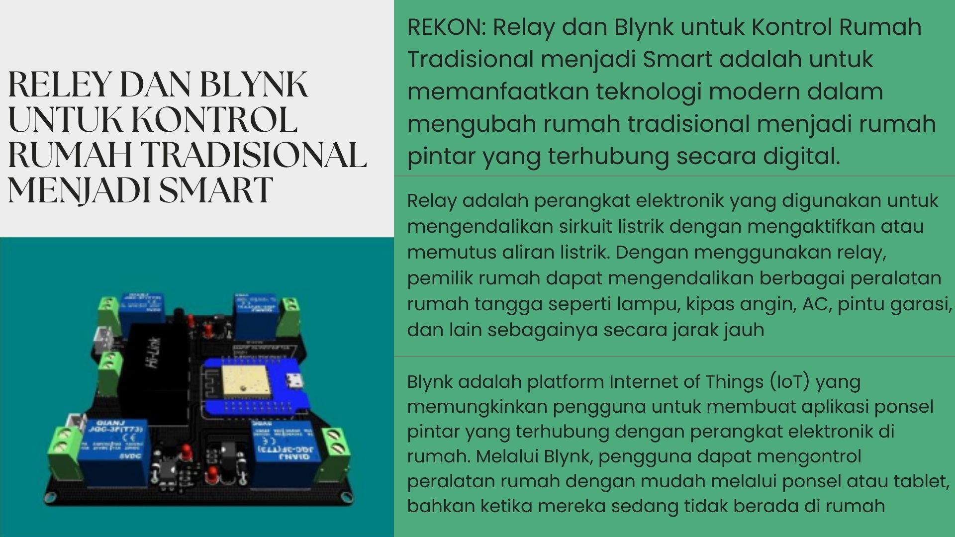 Rekon : Reley dan Blynk untuk Kontrol Rumah Tradis slide 2