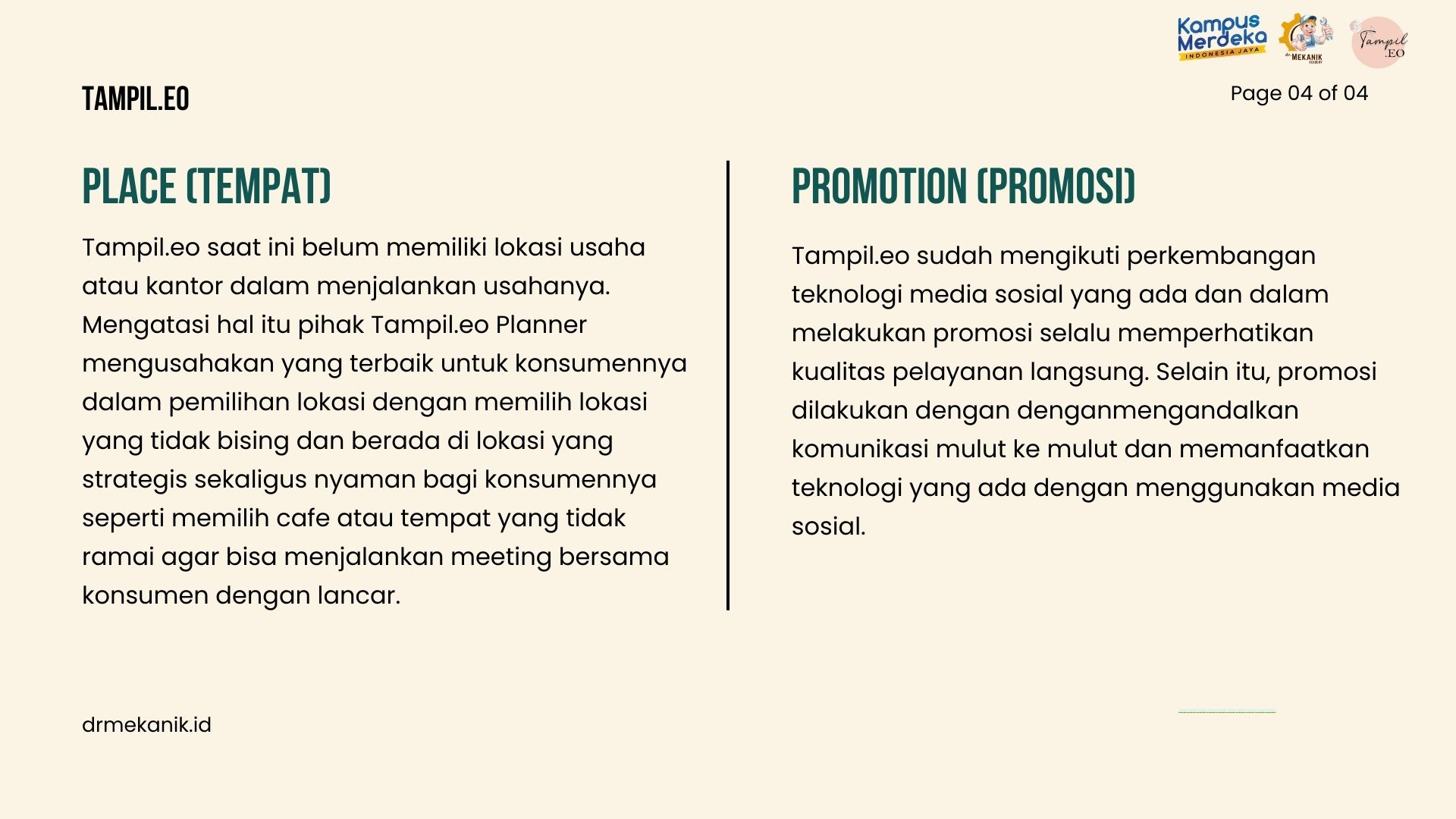 Strategi 4P Marketing Mix dalam Tampil.EO slide 3