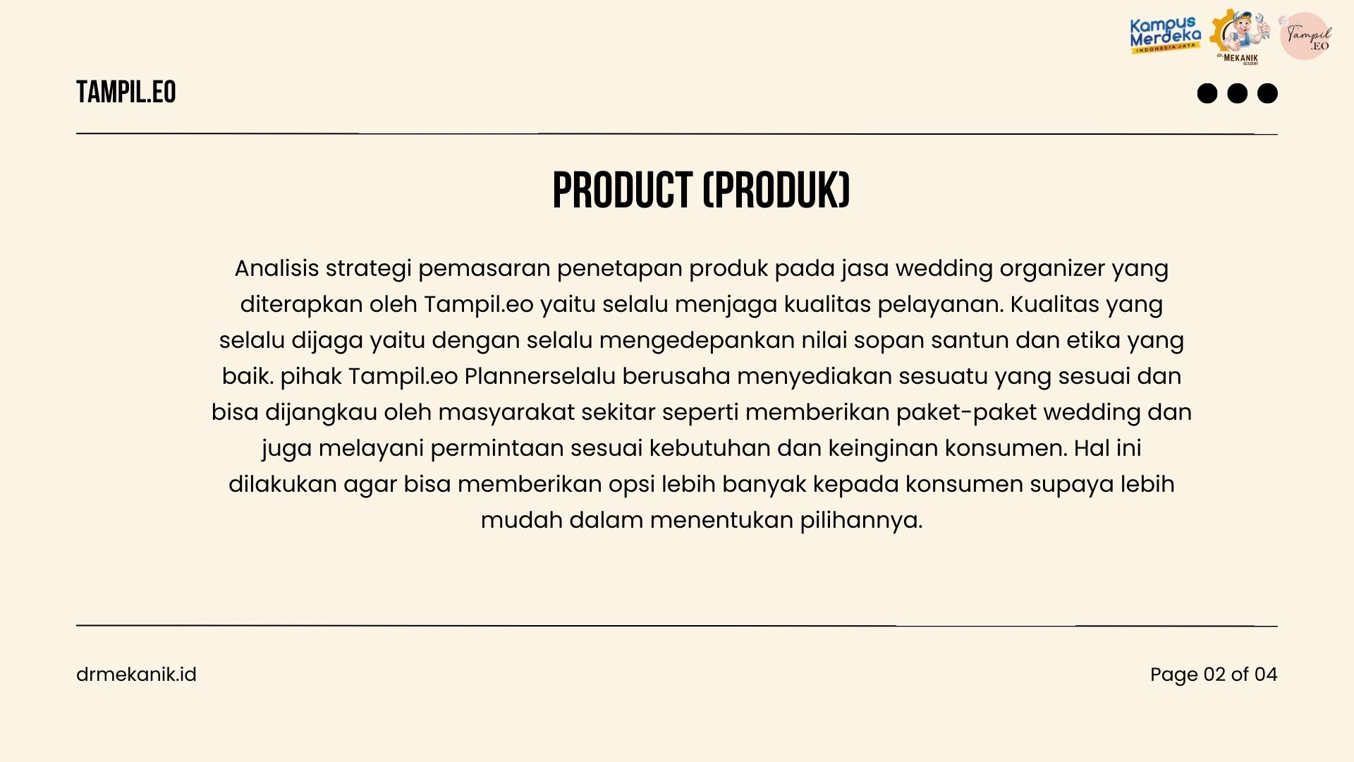 Strategi 4P Marketing Mix dalam Tampil.EO slide 1