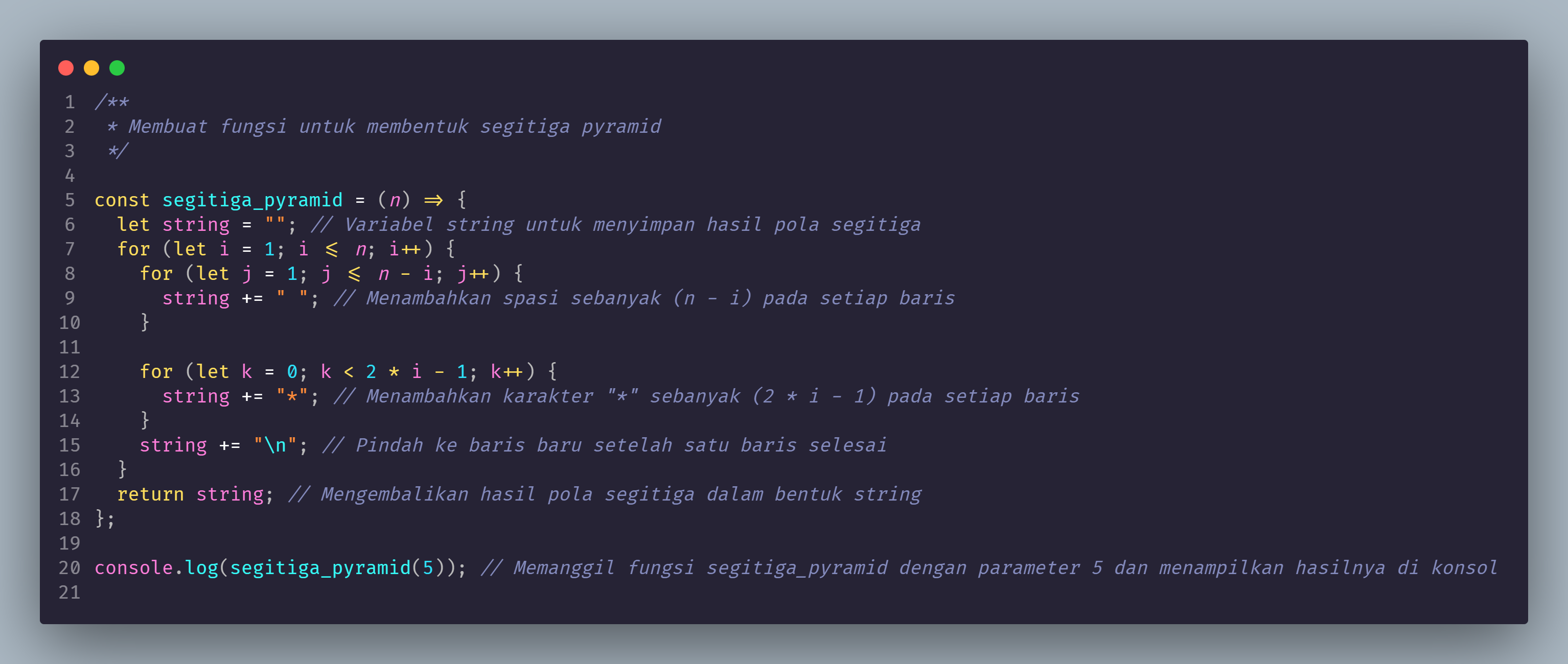 Javascript NodeJS: Fungsi Pola Segitiga Pyramid slide 1