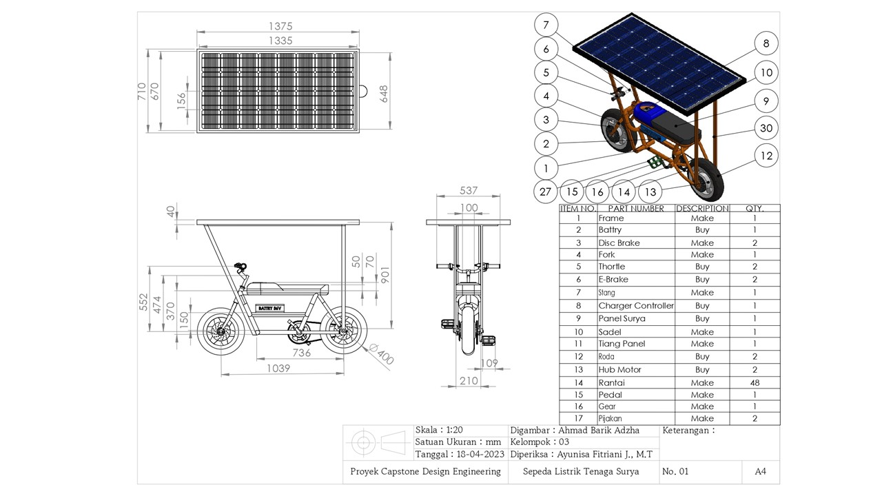 Desain Rancang Bangun Sepeda Listrik Panel Surya slide 3