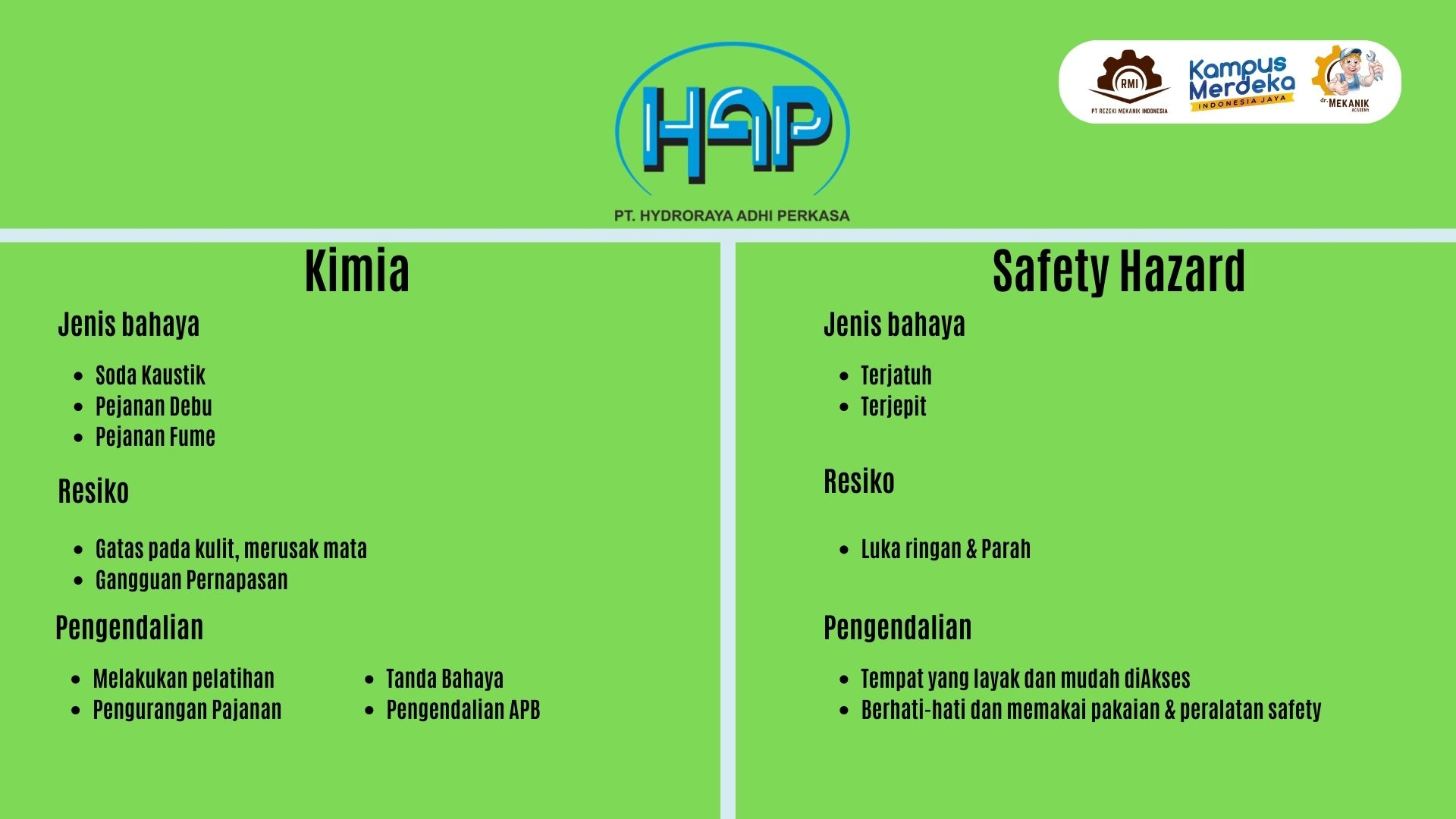 Analisa bahaya dan resiko kerja di PT hydroRaya slide 3
