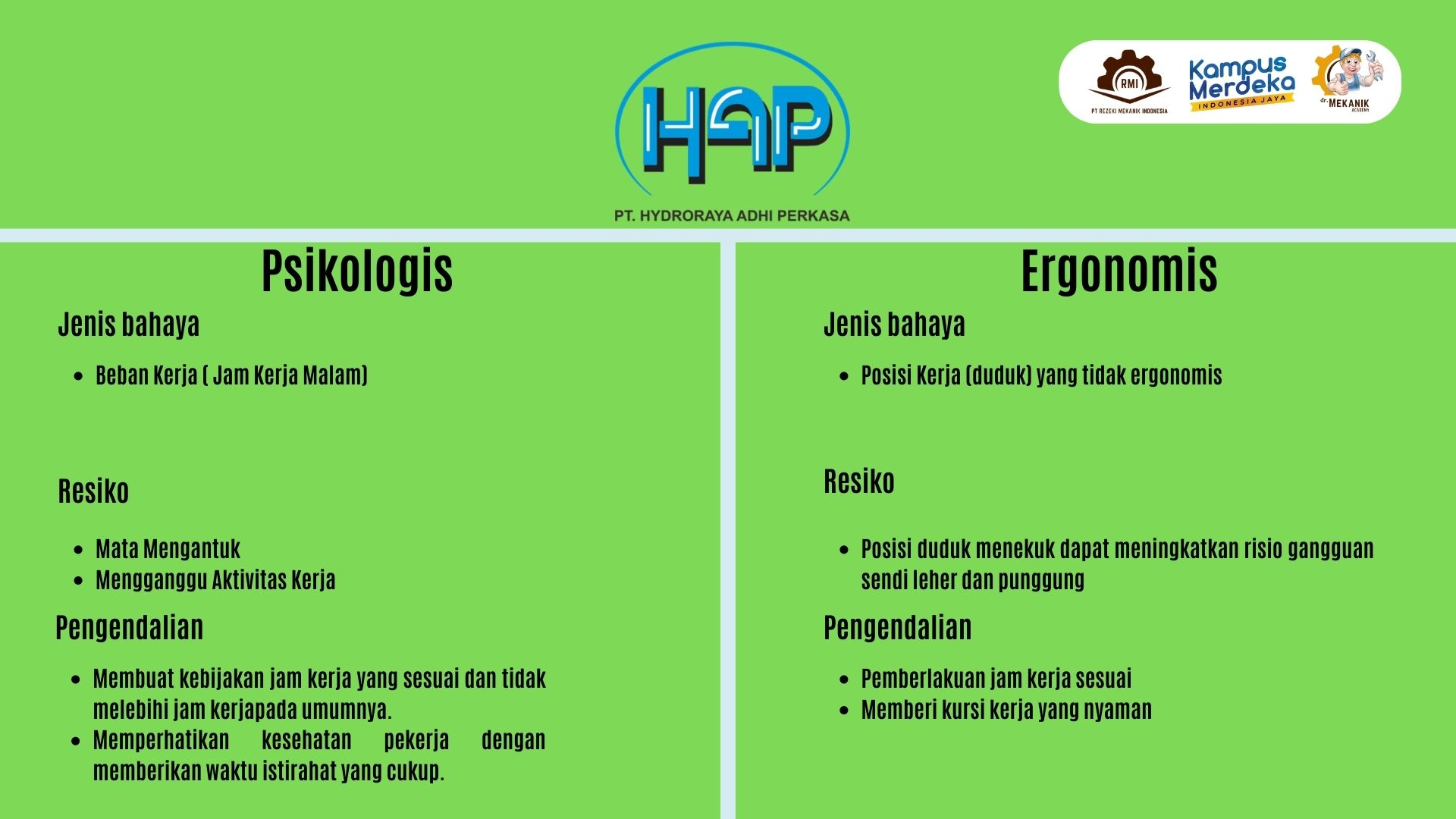 Analisa bahaya dan resiko kerja di PT hydroRaya slide 2
