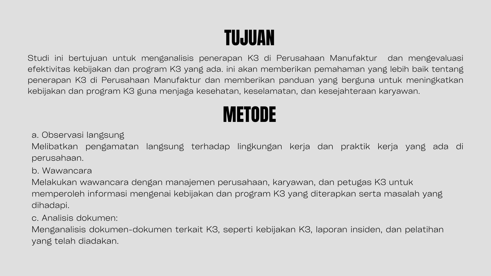Keselamatan dan Kesehatan Kerja Pada Pabrik Manufa slide 1