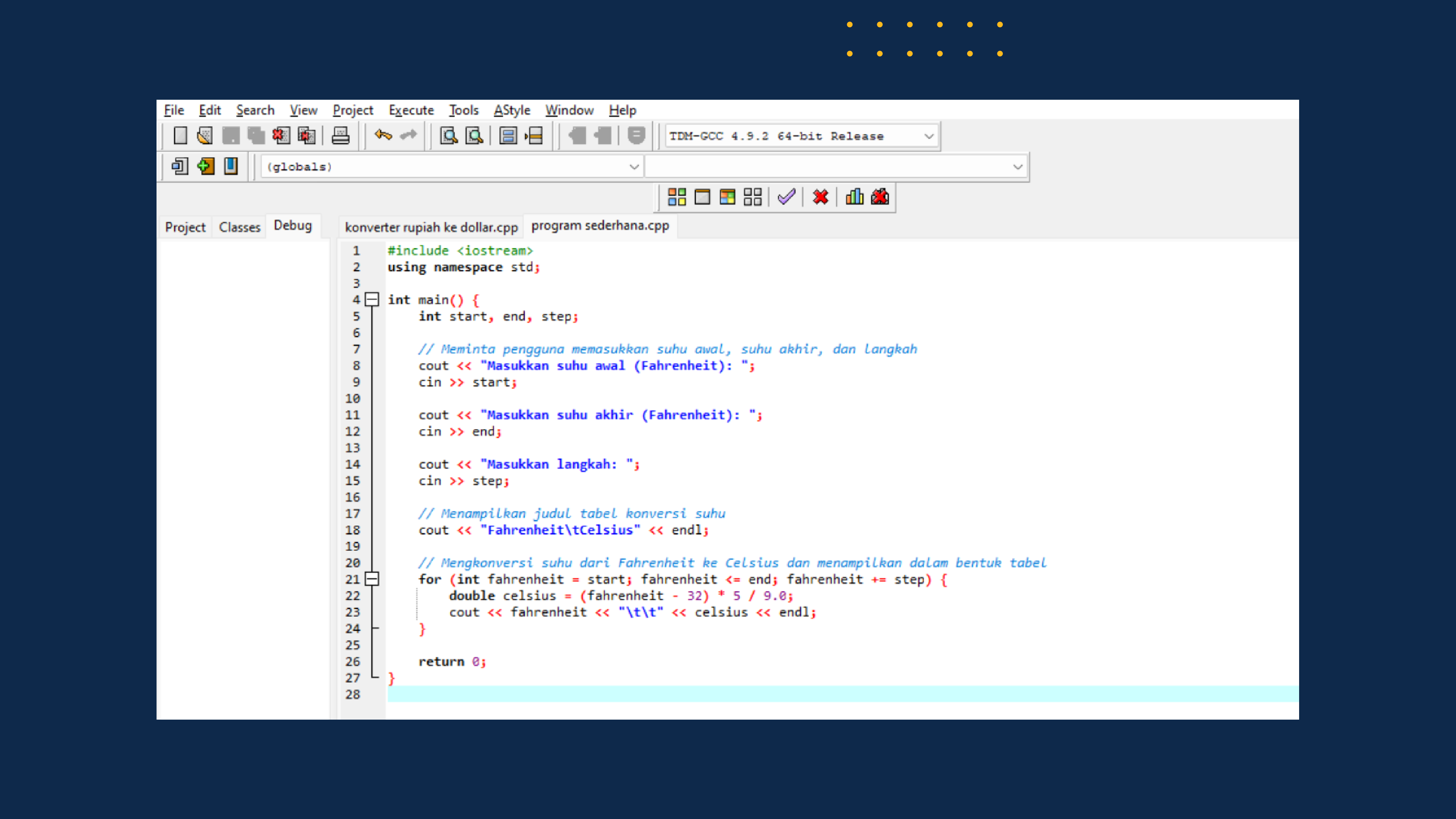 Konversi suhu menggunakan c++ slide 1