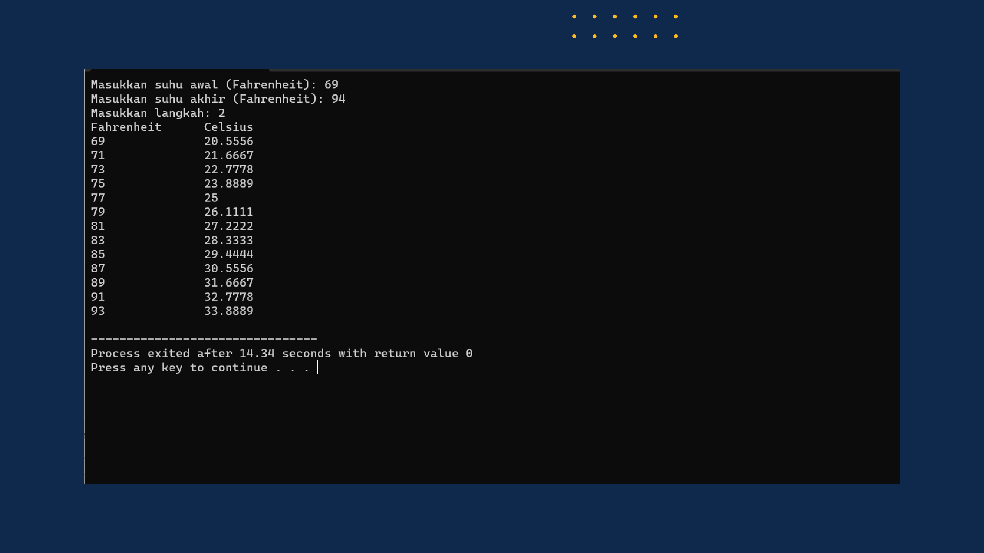 Konversi suhu menggunakan c++ slide 2