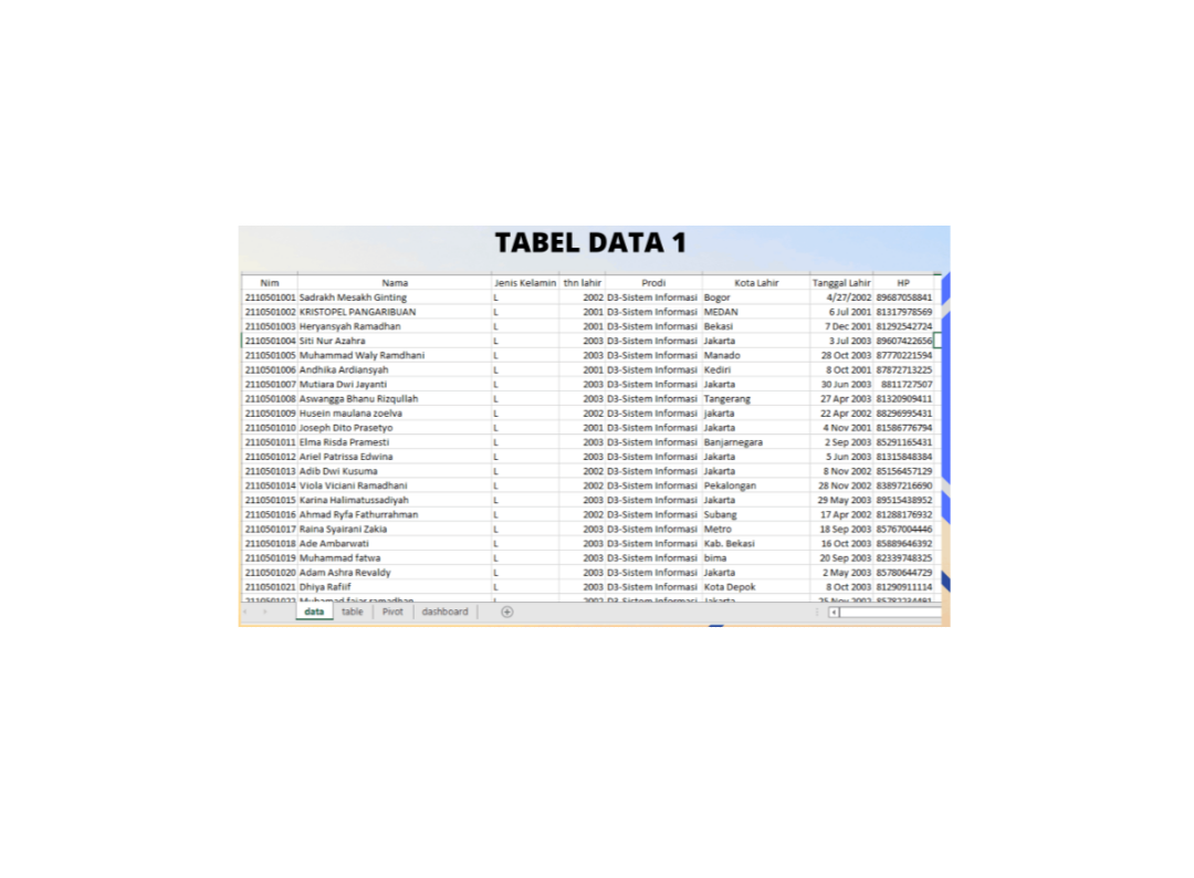 Portofolio excel PIvot table, slicer dan Chart slide 1