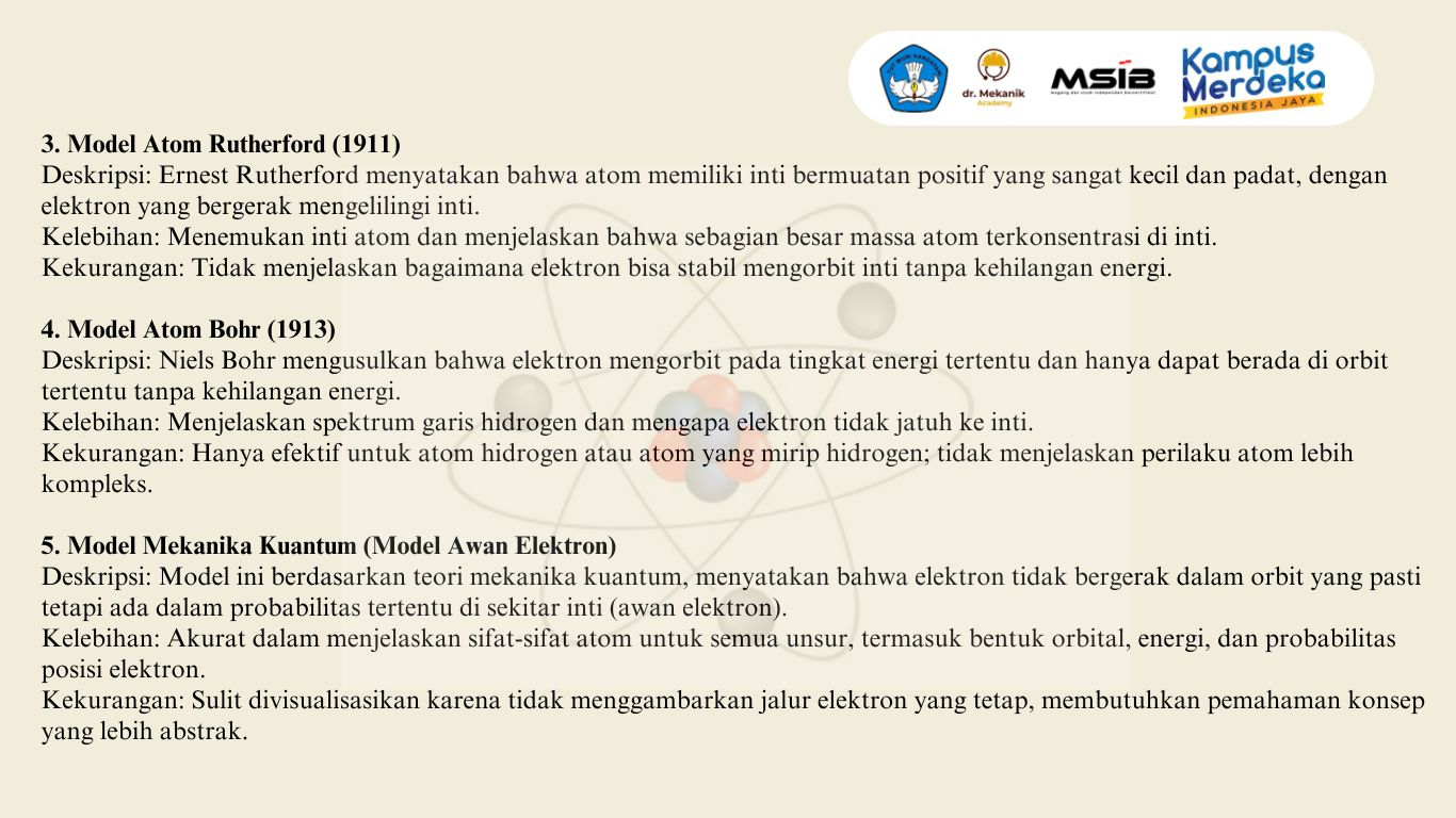Kelebihan, Kekurangan Setiap Model atom slide 3