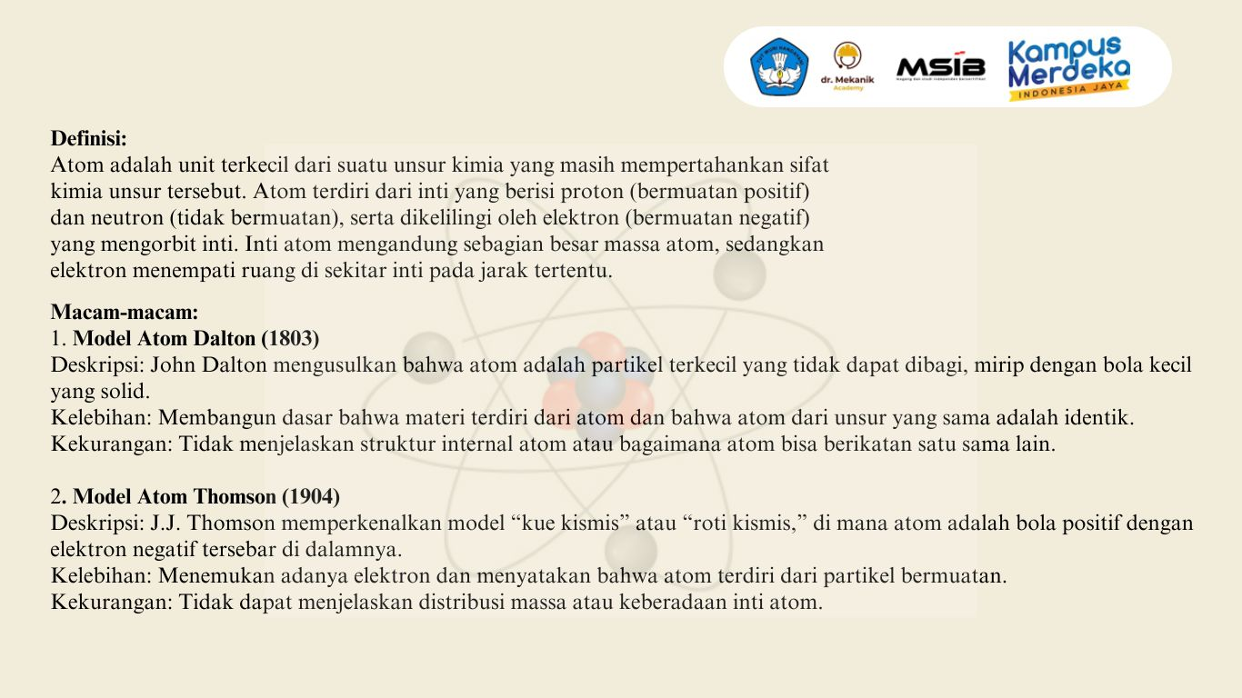 Kelebihan, Kekurangan Setiap Model atom slide 2