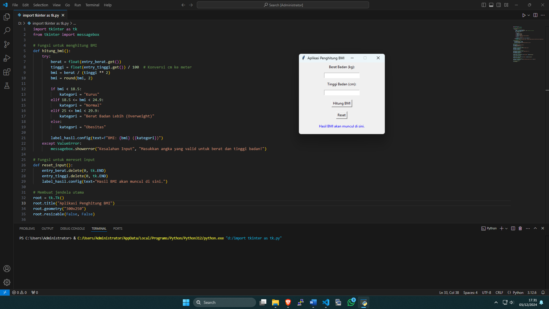 Aplikasi Penghitung Body Mass Index dengan Python slide 2