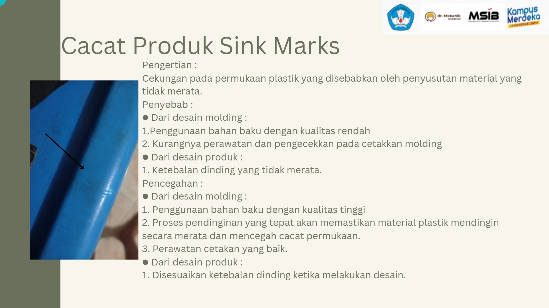 Kecacatan produk dari proses molding slide 2