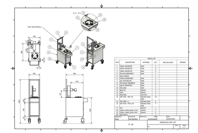 Perancangan meja untuk proses marking pada ring ge slide 3